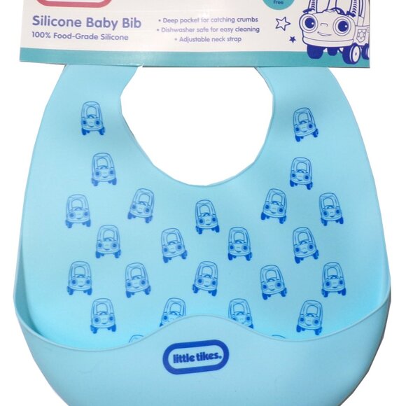 LITTLE TIKES Blue & Pink Silicone BABY BIB Deep Pocket & Adjust. Strap BPA+Phtha - Picture 3 of 5